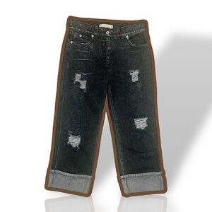Michael Kors Black Distressed Rolled Cuff Straight Leg Cropped Jeans Size 0